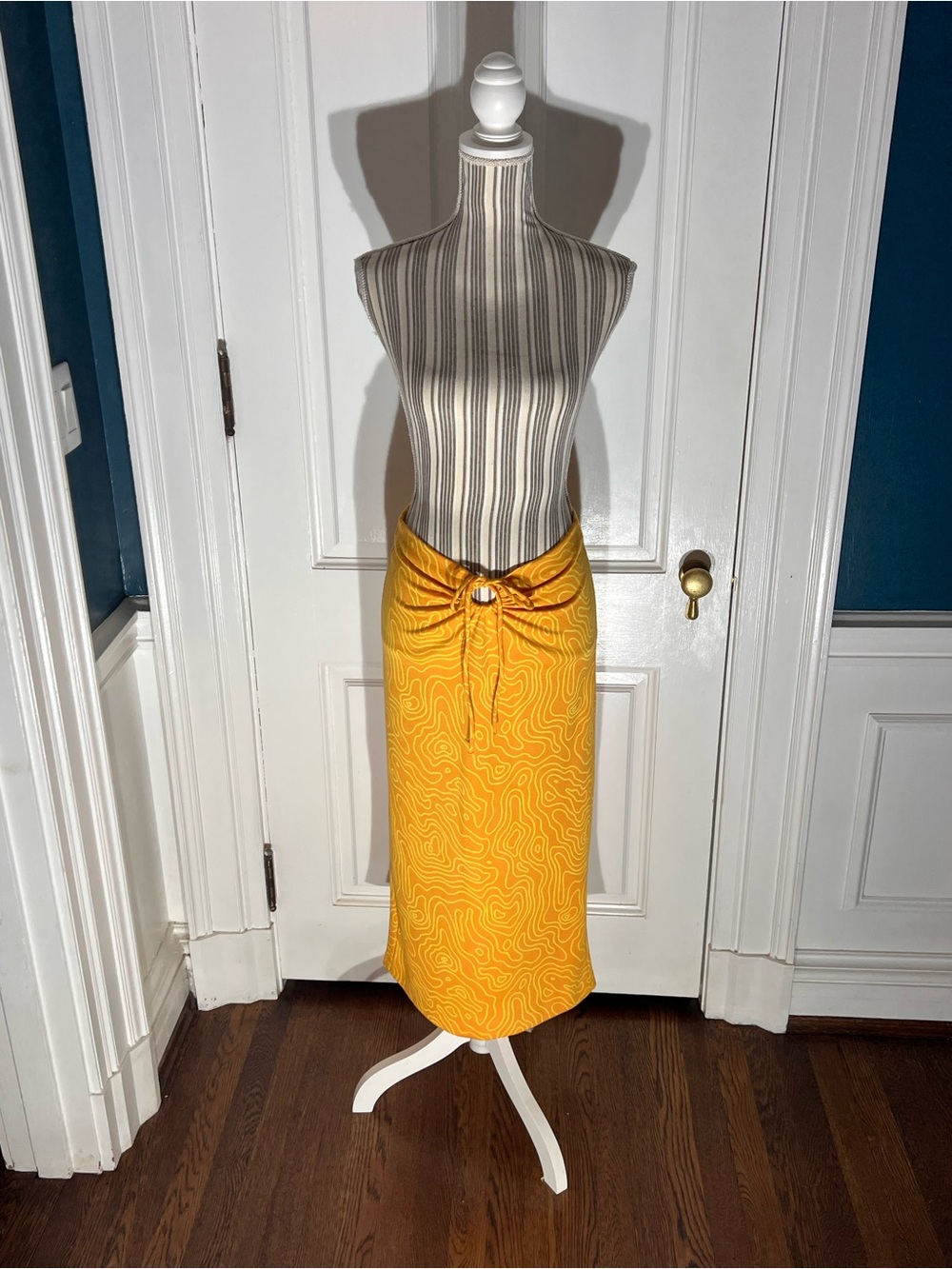 Orange yellow small Zara ruched open front pencil fitted skirt women’s S479